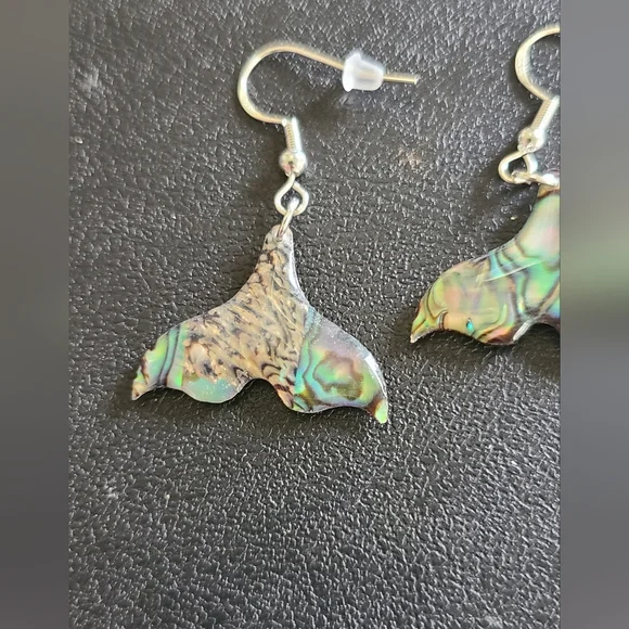 Handcrafted Mermaid Tail Resin And Abalone Earrings - Picture 2 of 5
